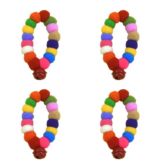 BQBQERT 4Pieces Adjust Plush Collar Pet Necklaces with Pompoms Bells Charm for Cats and Small Dogs Cats Party Jewelry
