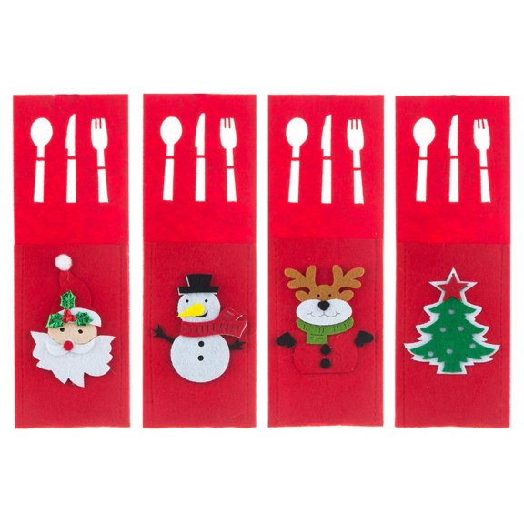 BQBQERT 4pcs/set Christmas Fork Cutlery Holder Tree Santa Snowman Elk Kitchen Tableware Holders Home Dining Table Party