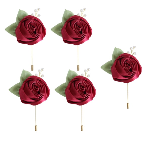 BQBQERT 5Pcs Elegant Artificial Rose Boutonniere for Western Wedding Silk Flower Corsage