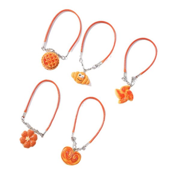 BQBQERT 5Pcs Food Inspired Chains Resin Bread Designs Compact Size Phone Ornament Practical Bag Charm Accessory