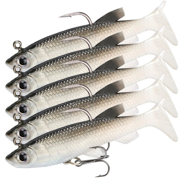 BQBQERT 5Pcs Soft Lures Pre-Rigged Swimbaits Paddle Tail Swim Baits for Freshwater and Saltwater Fishing Tackle