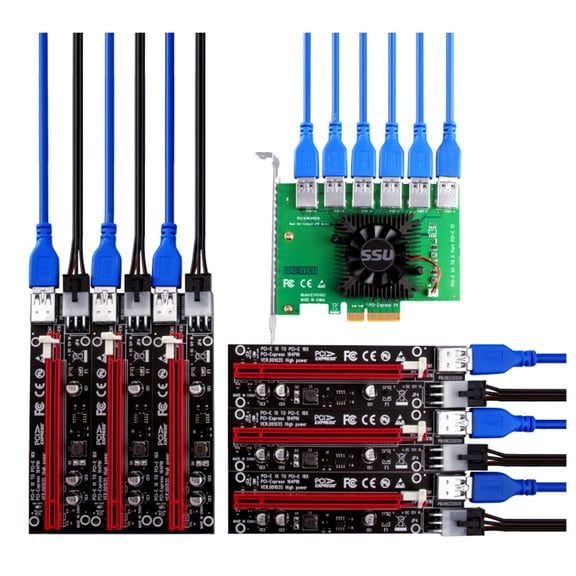 BQBQERT 6PCS/SET PCI-E for Express 1x to 6x Cable Powered Adapter Card Graphics Extension Mining Powered Adapt