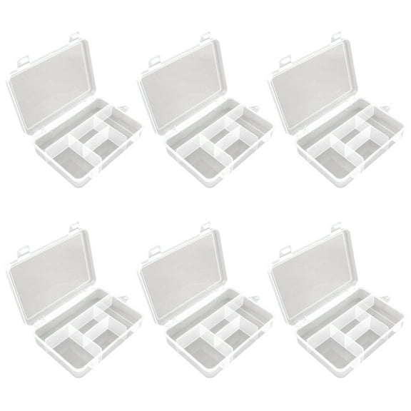 BQBQERT 6Pcs Clear Organizers Boxes With5 Dividers Storage Box For Art Supplies And Tiny Objects With 5 Compartments