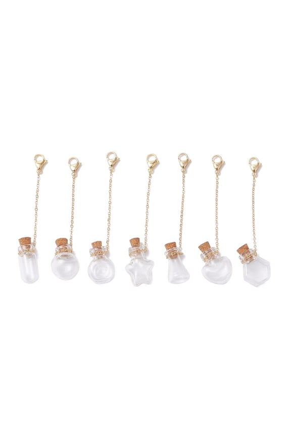 7 Pieces Versatile Small Glass Bottles Keychain Charm Pendants for Craft Enthusiasts and Gifts Ideas