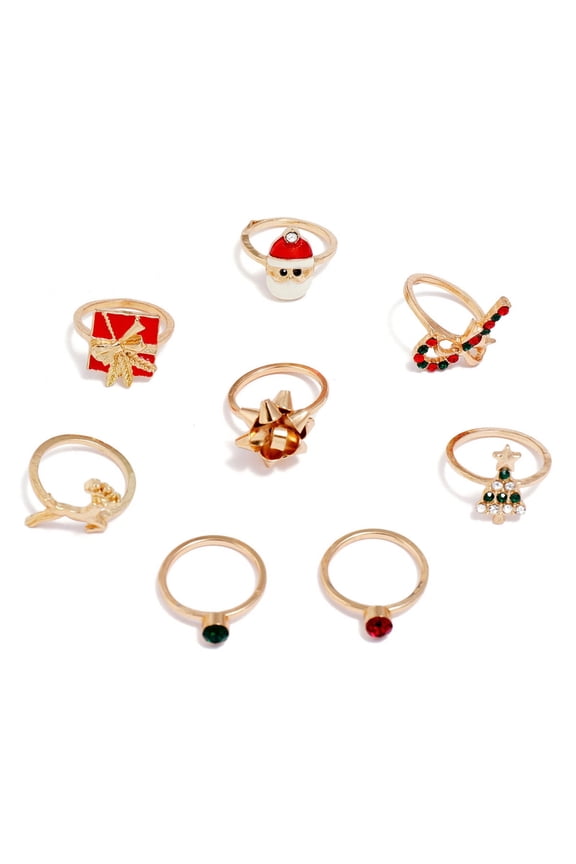 8PCS Charistmas Charm Rings Gold Color Versatile Finger Rings for Any Occasion