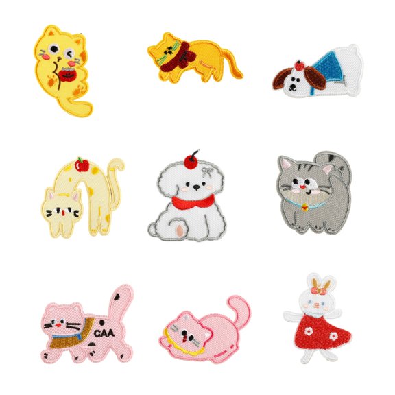 BQBQERT 9 Pcs Cartoon Animal Embroidered Patches Iron On Patches Cats Sew on Patches
