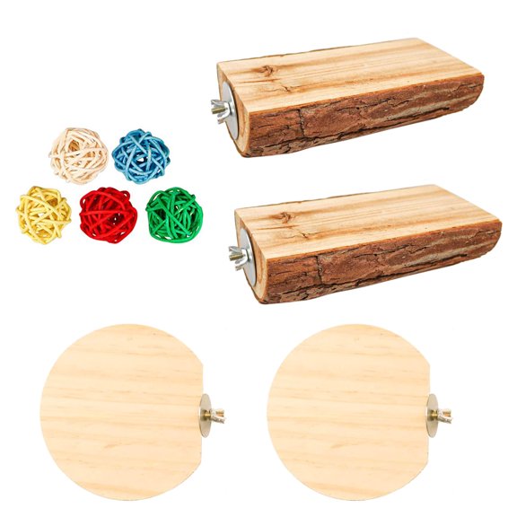 BQBQERT 9-Piece Bird Perch Set Natural Wood Standing Platform Colorful Rattan Toy Stable Scrub Station for Cage