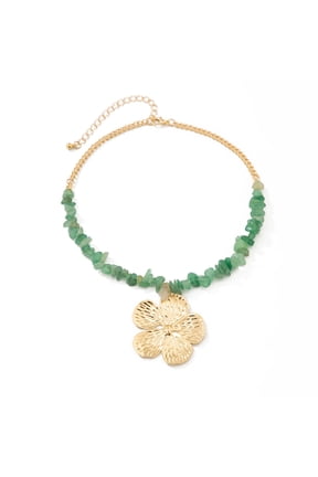 Adjustable Retro Five Petals Flower Necklace Stone Design Delicate Clavicle Chain For Casual Or Formal