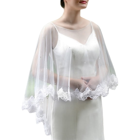 BQBQERT Beaded Lace Shawl Women's Capelet Rhinestones Shawls for Evening Dresses for Ladies Costume Accessories