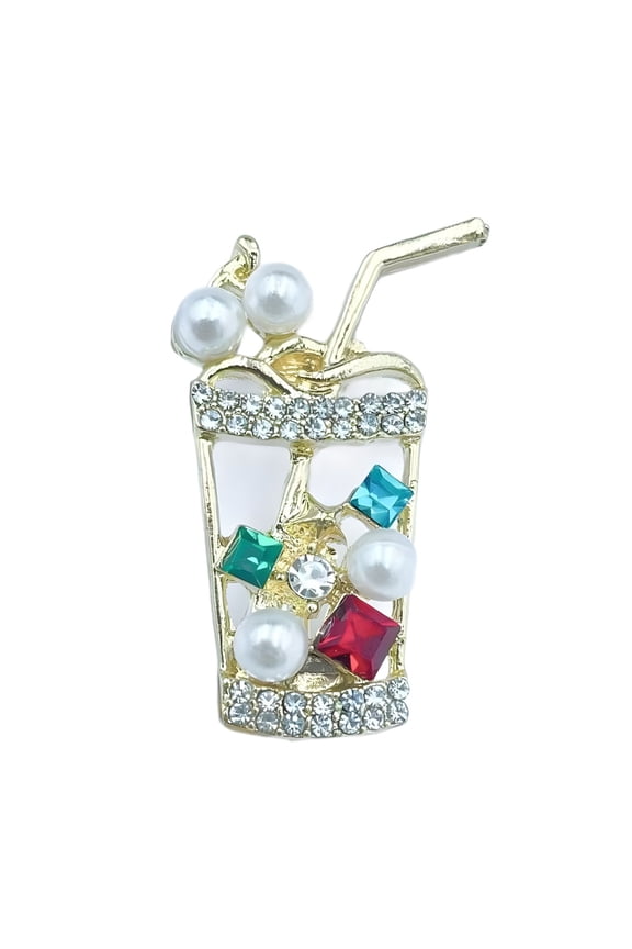 Bubble Teas Cup Pin With Secure Fastening Pearls Juices Drinks Milk Teas Cup Brooch Fashion Jewelry For Women