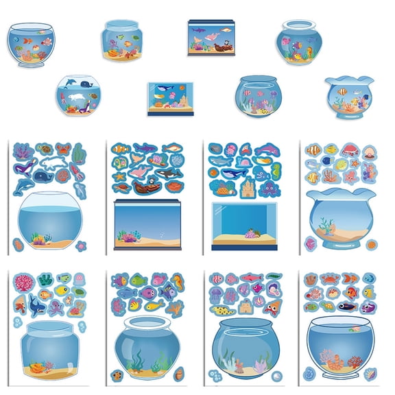 BQBQERT Cartoon Aquarium Theme Sticker Miniature Fish Tank Sticker for Scrapbooking
