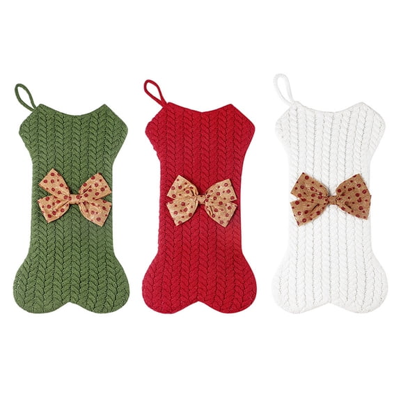 BQBQERT Christmas Knitted Bone Tree Stocking 3Pack Pendant Tree Decor Filled Wrapping for 's Candy Indoor