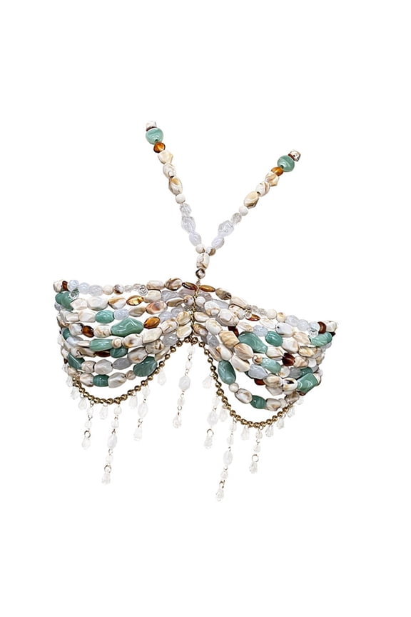 Colorful Irregular Beaded Body Jewelry Harness Bra for Women Beach Parties Halterneck Crystal Tassels Chest Chain Top