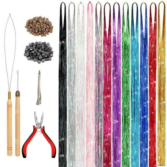 BQBQERT Colorful Silk Hair Extensions For Parties Festivals Halloween Christmas Hair Weaving Set For Fashionable Looks