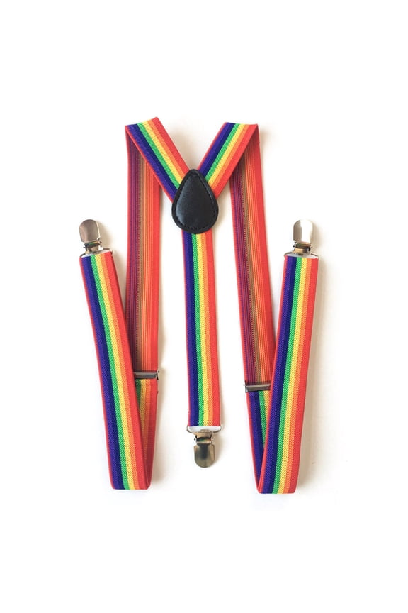 Colorful Striped Strap Rainbow Bib Pants Straps Clip Adult Unisex Suspenders Buc