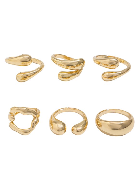 Cool Liquid Metal Lavas Rings 6PCS Pack Sturdy Alloy Statement Jewelry