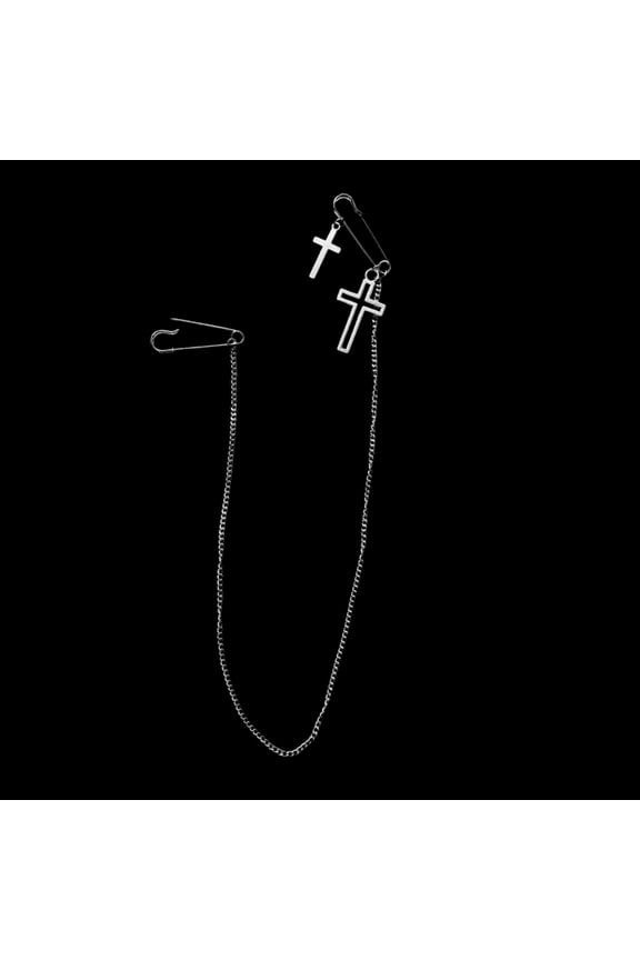 Crucifix Brooch Suit Pin Badge with Chains Brooch Buckle Chain Collar Lapel Pin for Men Decoration Metal Brooch Pin Cli