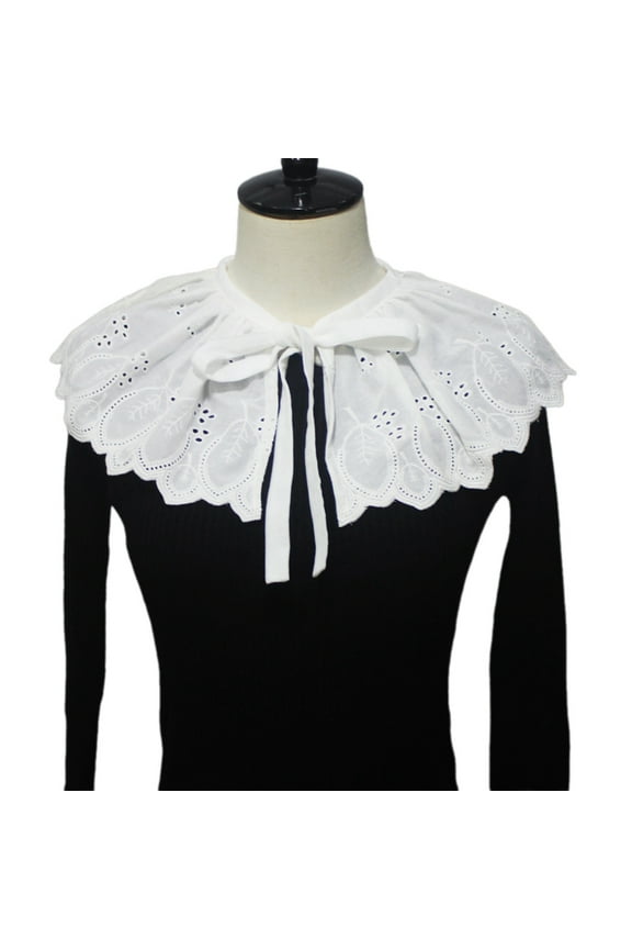 Fashion White Detachable False Collar Ruffle Shawl Wrap Women Elegant Hollow Out Embroidery Leaves Decorative Capelet