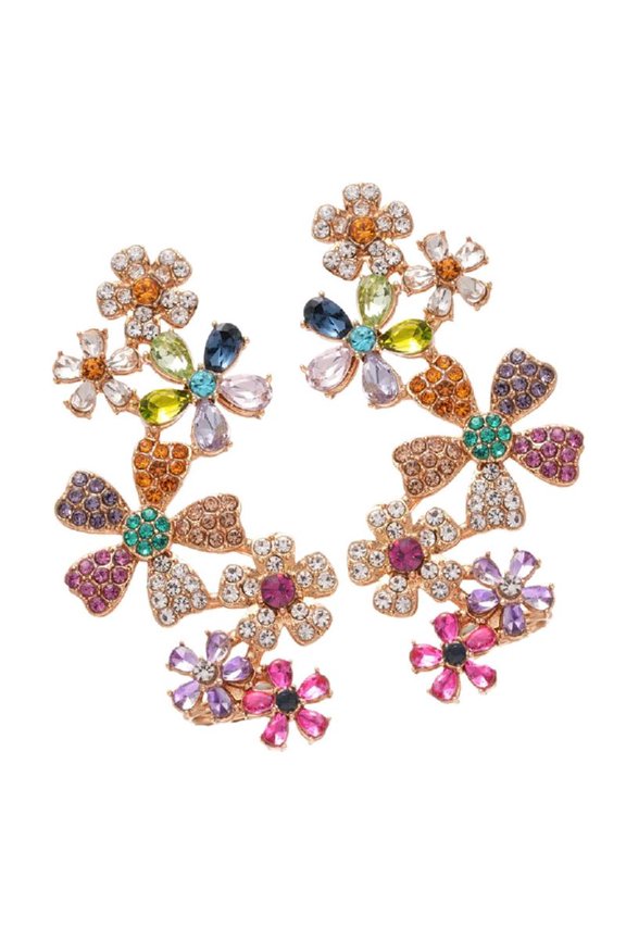 Fashionable Gold Tone Floral Ear Studs with Rhinestones Accent Party Jewelry