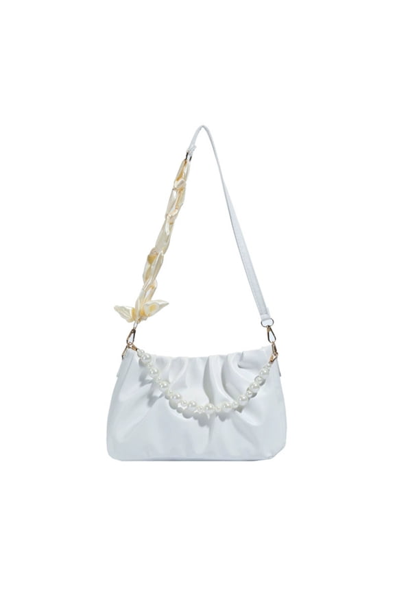 Fashionable Ruffle Detail Shoulder Bag Soft Cloud Strap Tear PU Handbag Compact Women's Evening Bag