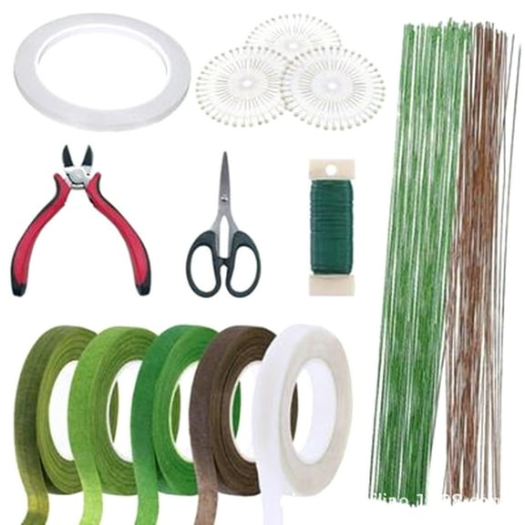 BQBQERT Floral Stem Arrangement Tools with Wire Cutter Floral Tapes Coffee & Green 26 Gauge Stem Wire for Bouquet Stem Wrap