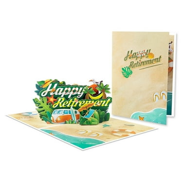 BQBQERT Foldable 3D Retirement Card Beach Theme Handmade Greeting Card for Retirees