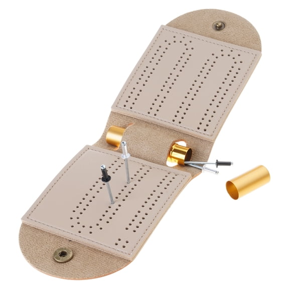 BQBQERT Folding Cribbage Board With Metal Pegs Leather Cribbage Board Game Set Portable Board Game For Indoor Camping Game