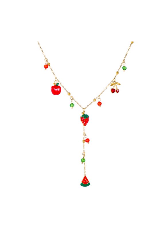 Fruit Inspired Realistic Pendant Necklace Neck Chain Featuring Watermelon And Strawberry Design