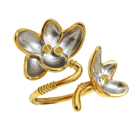 BQBQERT Gold And Silver Flower Inspired Open Rings Sturdy Stainless Steel Fashion Jewelry Artistic Open Band Rings For Her