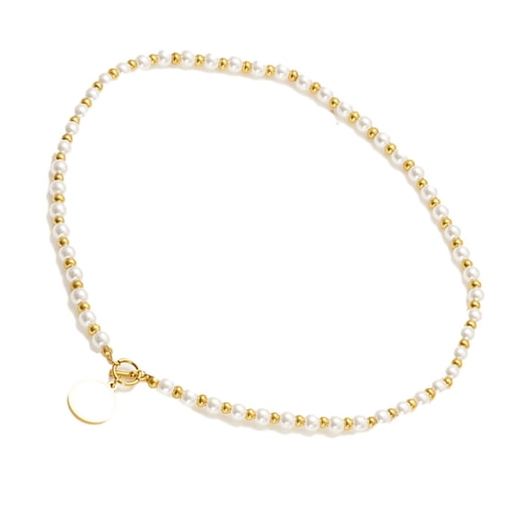 BQBQERT Gold Plated Stainless Steel Shell Pendant Necklace And Interlaced Pearls Chain Stylish Neckchain For Women