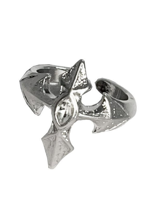 Gothic Crosses Inlaid Adjustable Band Allergy Metal Rings Unisex Accessory For Concerts Night Event