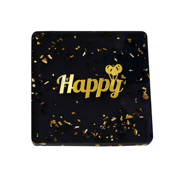 BQBQERT Happy Square Resin Coasters Coffee Cup Mat Heat Placemat Anti Slip Drink Tea Cup Pad
