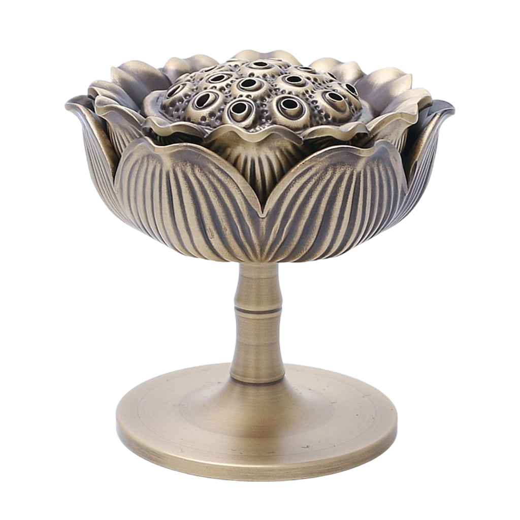 BQBQERT Incenses Seal Holder Copper Bowl Incenses Holder Lotuses Shape Lid Incenses Tray Spiritual Décor