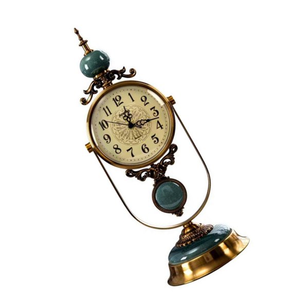 BQBQERT Industrial Theme Table Pendulums Clock Metal Base Crackled Ceramics Accent Quiet Quartzs Movement Mantels Decors