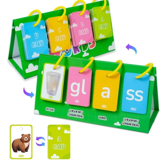 BQBQERT Interactive Picture Word Cards Set Visual Vocabulary Flashing Cards Suitable for Teaching Languages to & Beginners