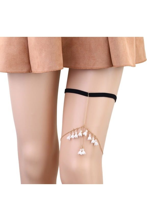 Leg Chain Garter Pearl Flower Shape Thigh Chain Elastic Body Chain Jewelry Nightclub Party for Women