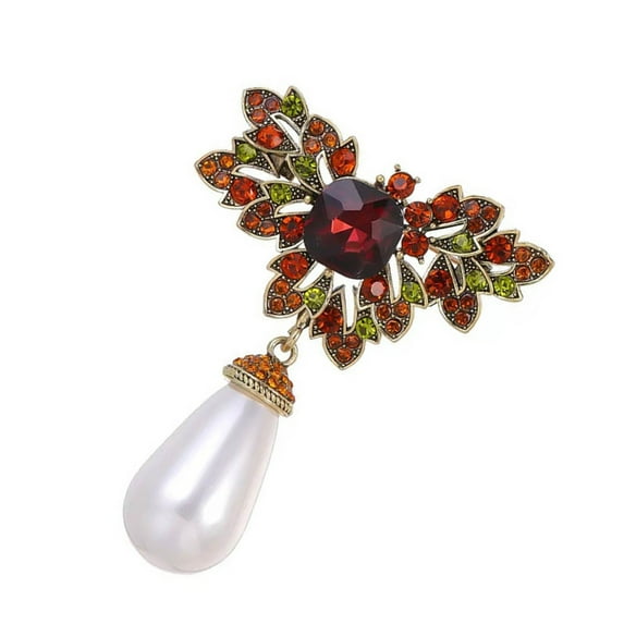 BQBQERT Luxurious French Styles Pearls Accented Green Red Brooch In Sturdy Alloy Unique Lapel Pin For Evening Occasions