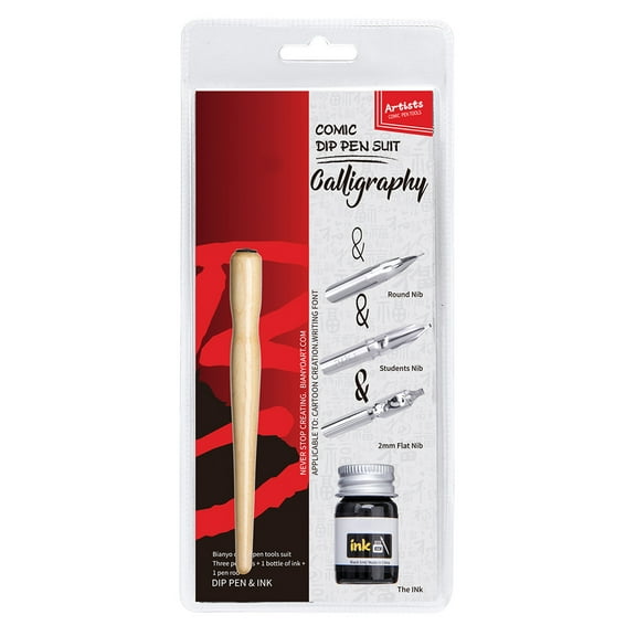 BQBQERT Manga Dip Pen Set Comic Pro Drawing Kit 3 Nibs Wood Holder Ink Calligraphy Tools