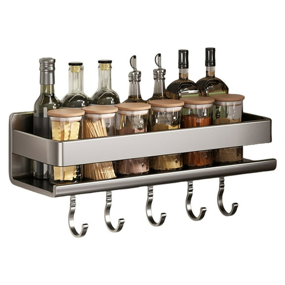 BQBQERT Multipurpose Wall Mounted Storage Shelf for Kitchen Supplies Without Drilling Required with Hook Designs