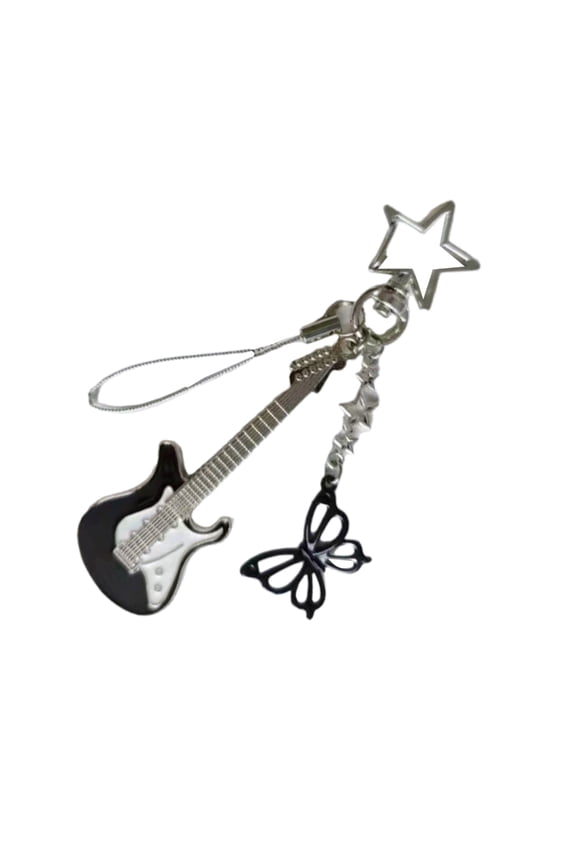 Music Lover Guitar Butterfly Pendant Keychain Stylish Punk Camera Bag Charm Ornament for Musicians and Music Lover