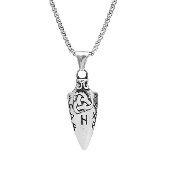 BQBQERT Necklace for Men Stainless Steel Spearhead Punk Runes Pendant Neck Chain Amulet Neck Jewely