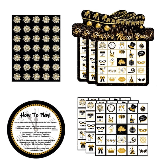 BQBQERT New Year Bingo Set With 38Pcs Cards Stickers Call Cards For Parties