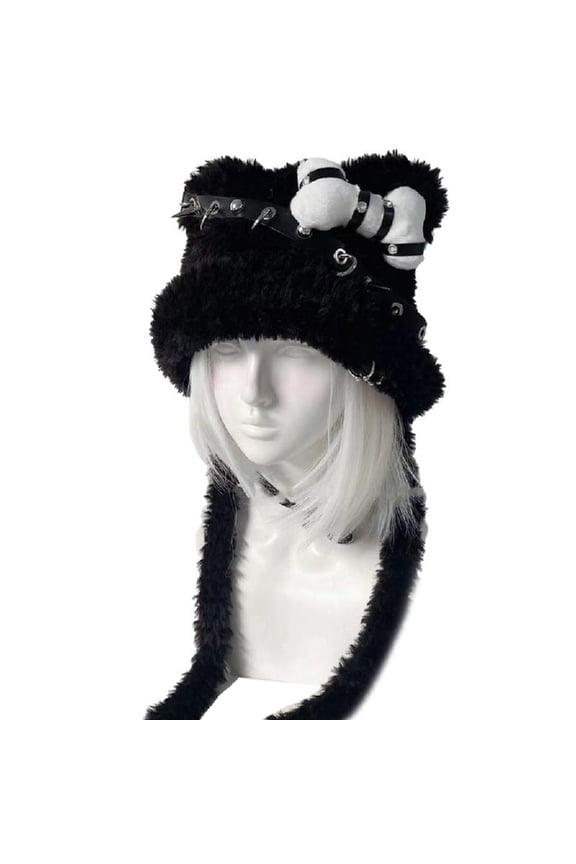 Oversized Bear Hat with Ear Color Skiing Furry Hat Cartoon Photo Props Outdoor Head Wrap Hat for Halloween