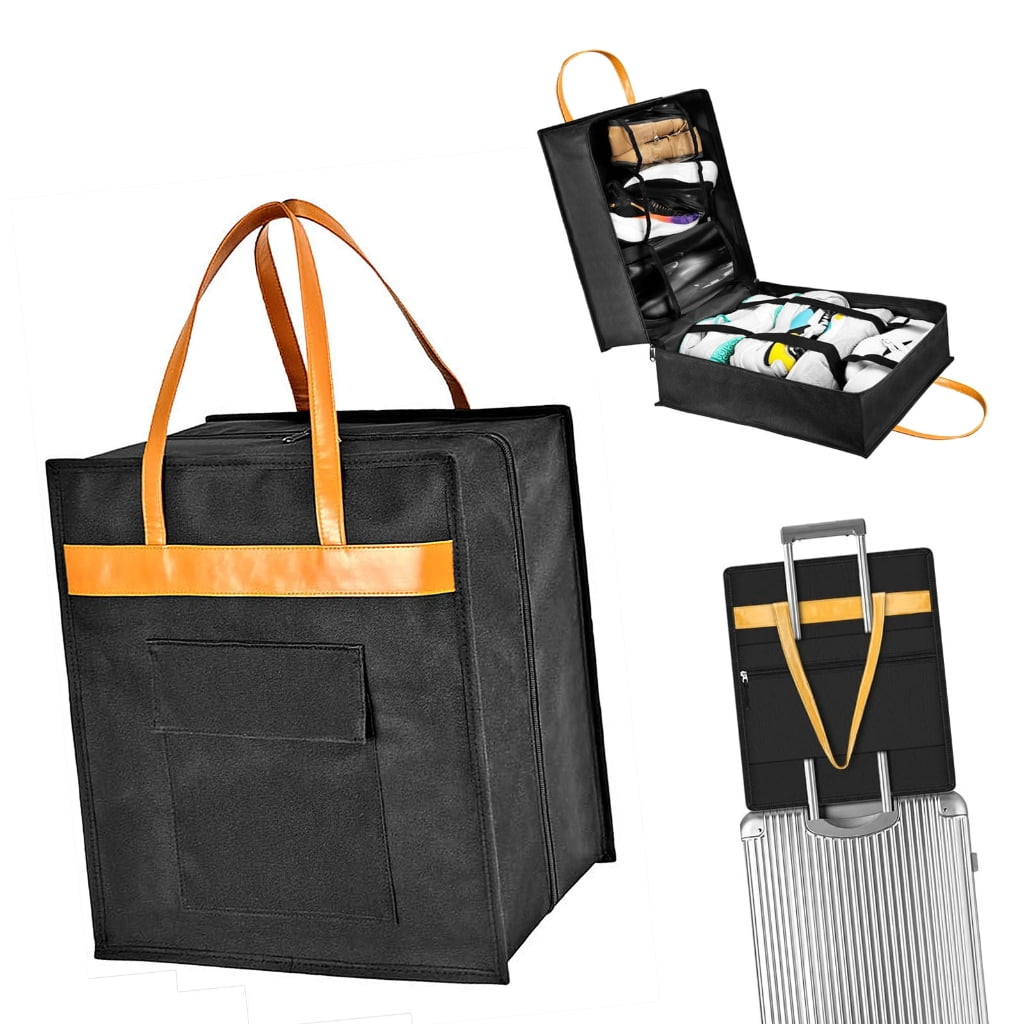 BQBQERT Oxford Shoe Organizers with PVC Compartments and Zippered Pockets for 6 Pairs of Shoes