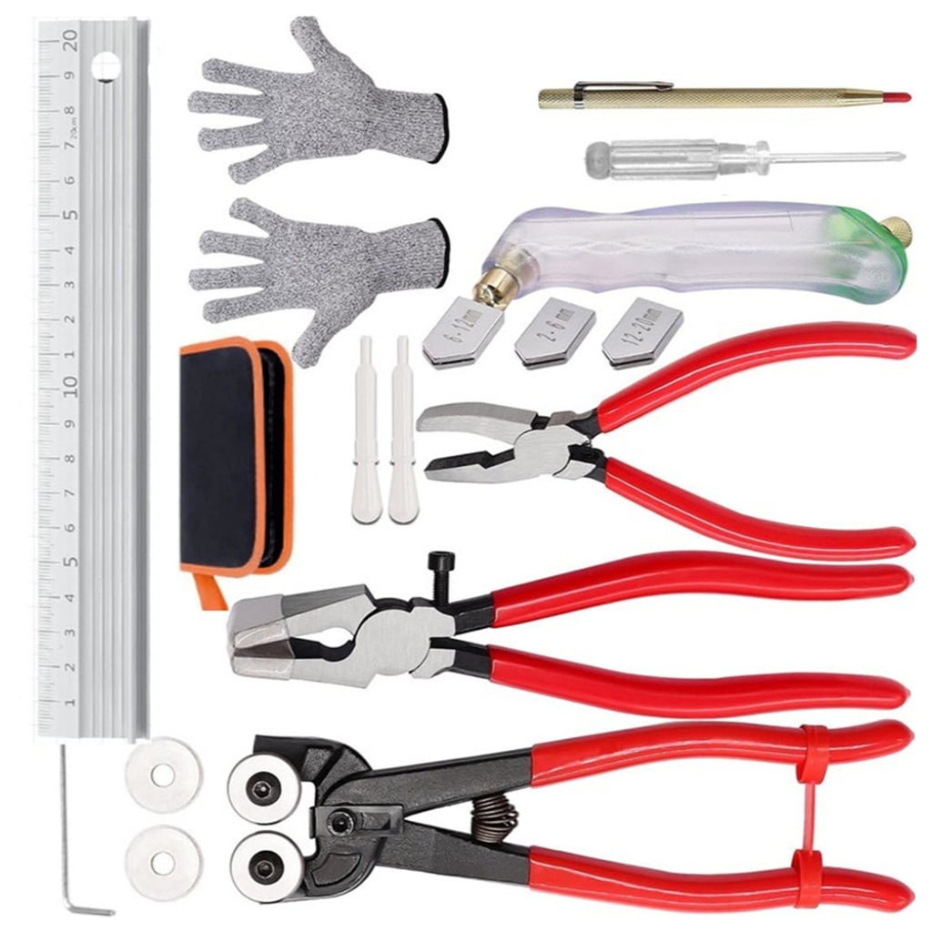 BQBQERT Pack of 16 Industrial Grades Glass Tiles Cutter Set Including Anti Cut Gloves and Oil Lubrication Systems for Safe Accur