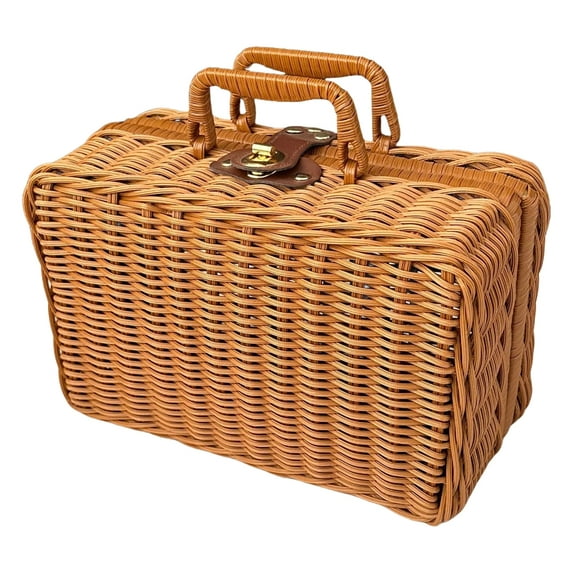 BQBQERT Portable Storage Box Comfortable Handle Carrying Case Imitation Rattan Basket Elegant Suitcase for Home Decoration Use