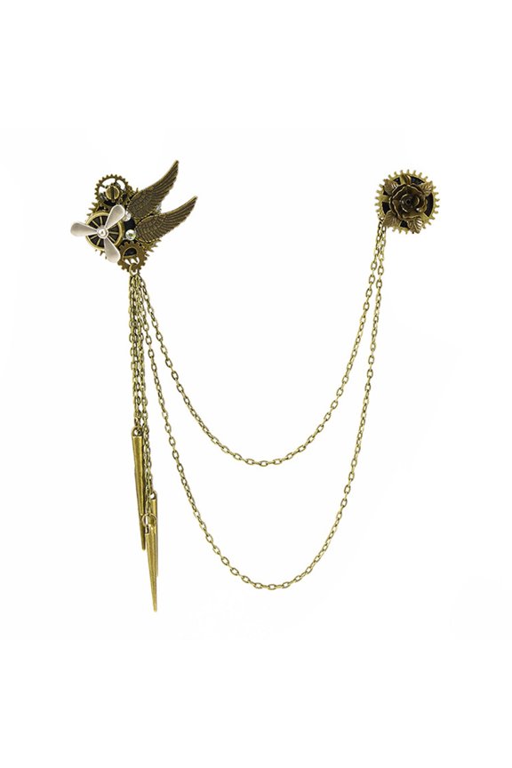 Punk Styles Metal Chain Brooch Pin with Detachable Fringe for Theatrical Costumes and Daily Wear