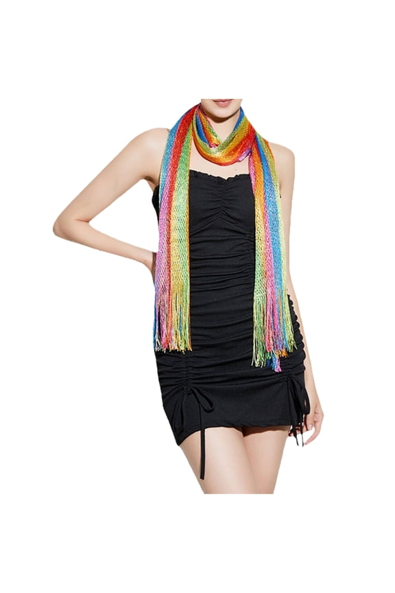 Rainbow Striped Scarf, Soft & Breathable Scarf Shawl Features Colorful Stripes Pattern for Casual Gatherings & Daily