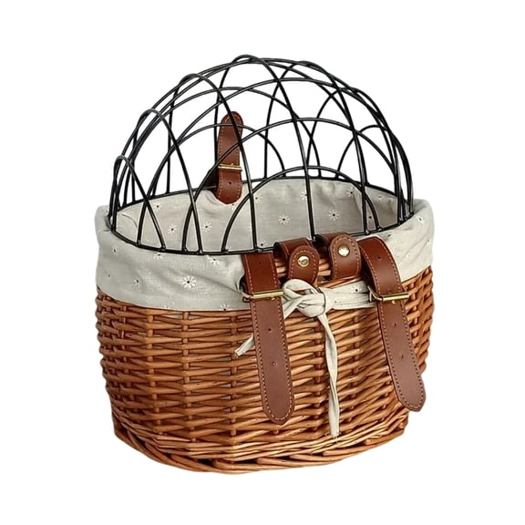 BQBQERT Rattan Bicycles Front Basket with Lid Bicycles Handlebars Storage Basket with Fastens Strap Adjustable Woven Basket