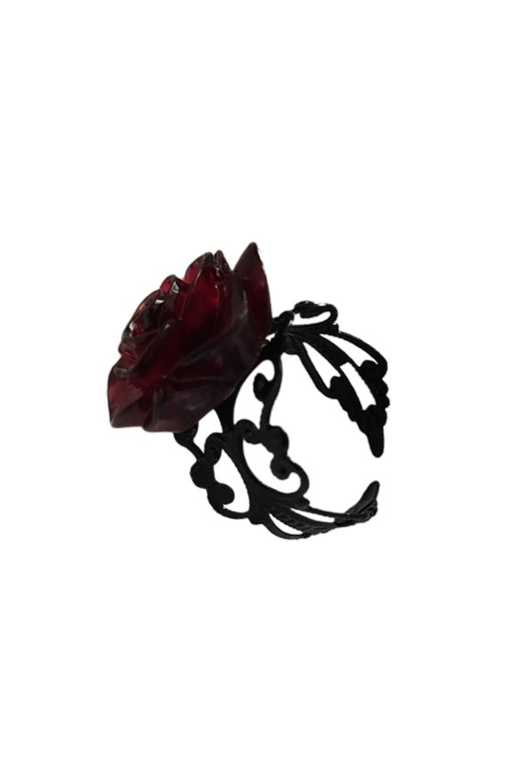 Red Rose Gothic Victorian Rings Adjustable Goth Trendy Flower Open Rings Halloween Party Jewelry Wedding